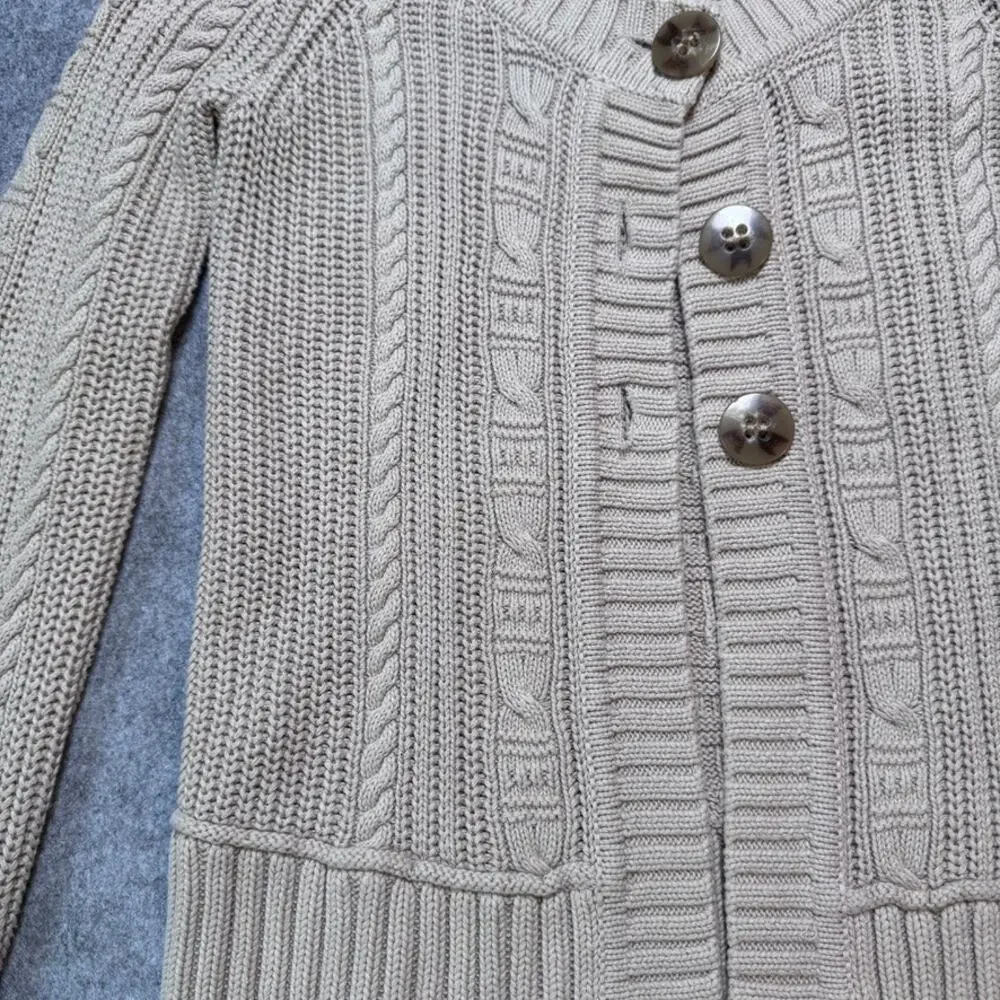 Eddie Bauer Women’s XS Cable Knit Cardigan Sweater 100% Cotton Beige Button